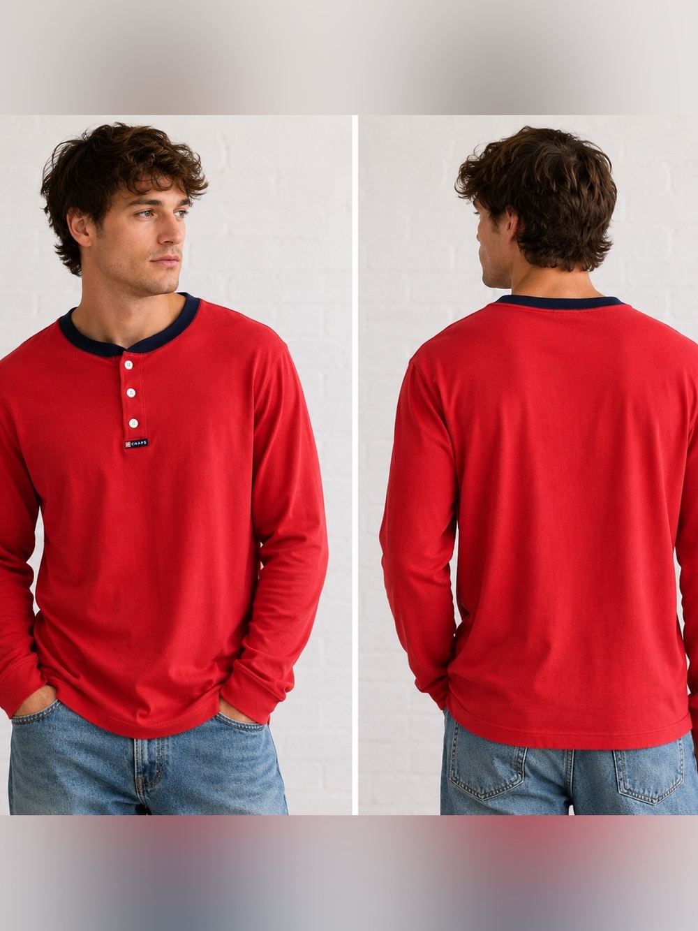 Chaps 2X Red Long Sleeve Henley Shirt